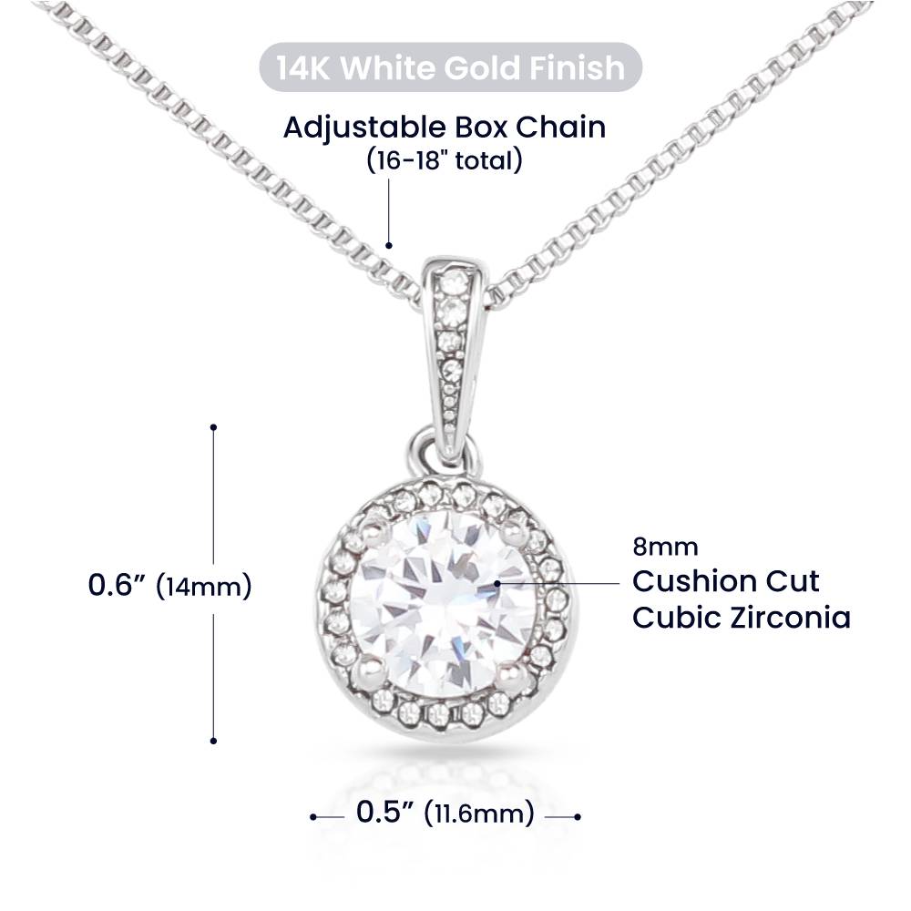 Silver-tone adjustable box chain necklace with round halo cubic zirconia pendant