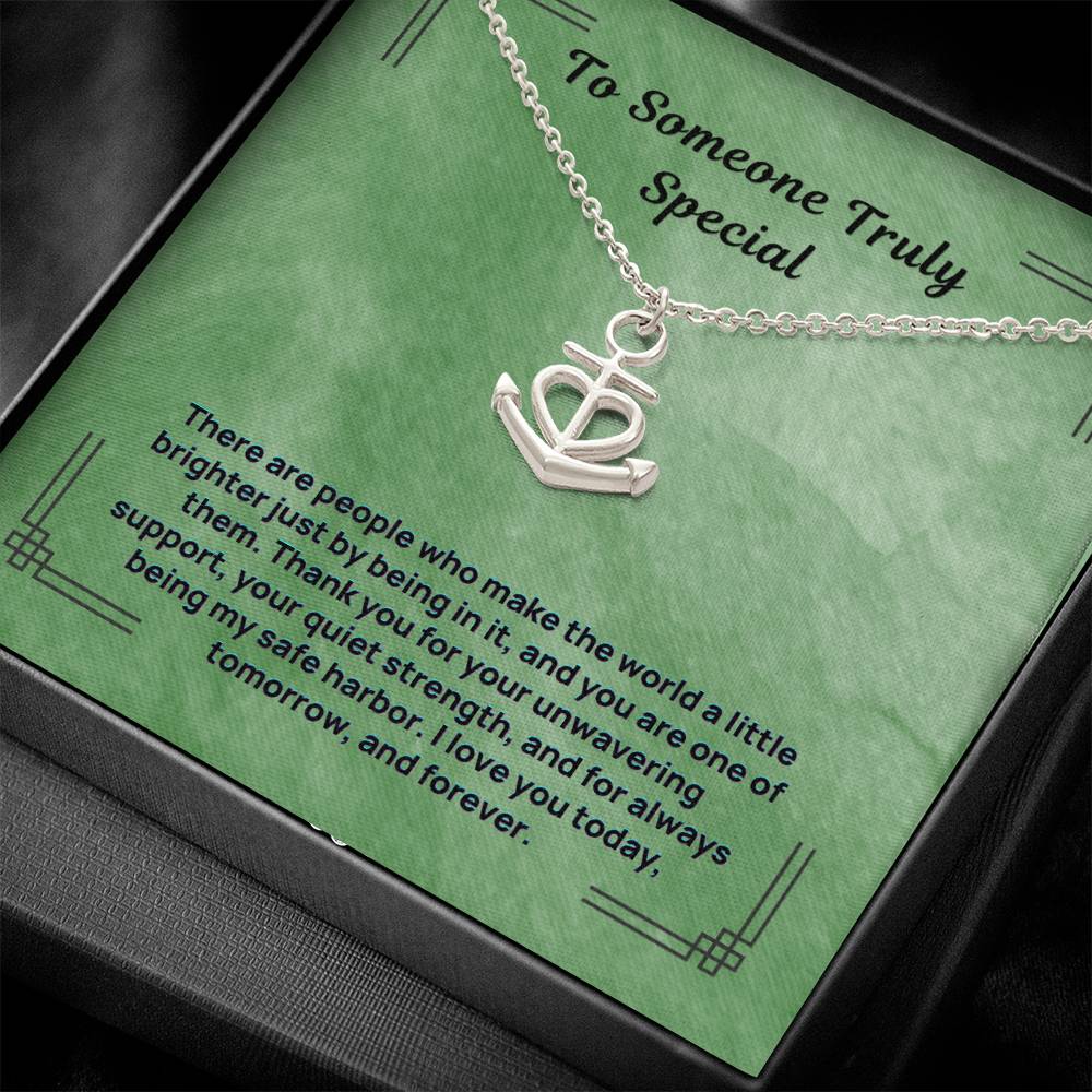 Silver anchor safe harbor pendant necklace with heart charm
