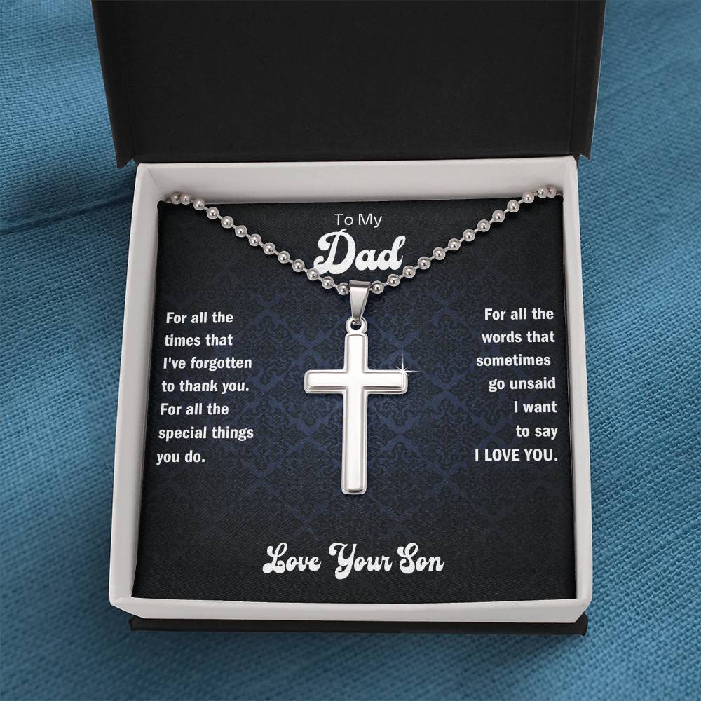 Dad cross pendant necklace in a gift box with message card insert