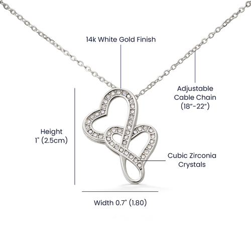 Silver-tone heart infinity pendant necklace with adjustable cable chain and cubic zirconia