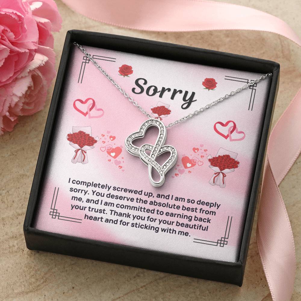 Heart pendant necklace in black gift box, silver-tone chain and clear-stone heart charm