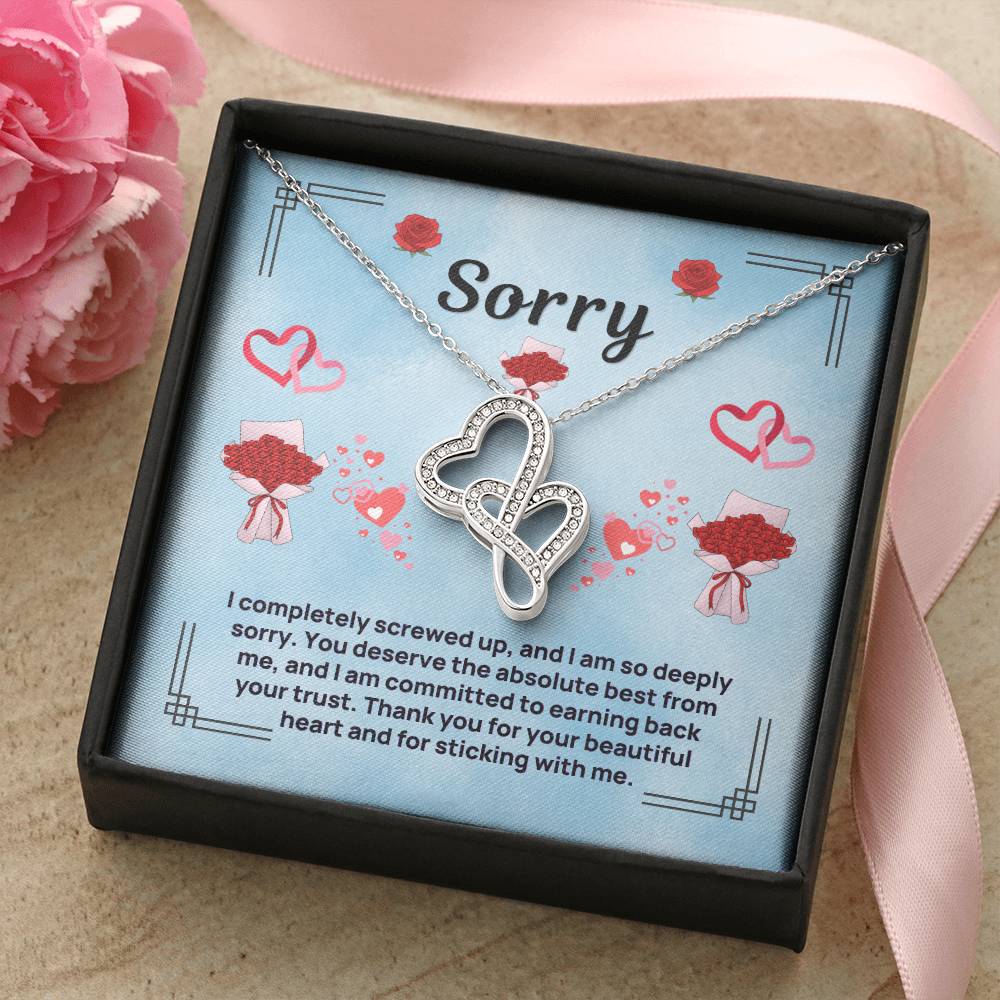 Heart-to-heart necklace with silver-tone heart pendant in black gift box