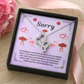 Purple apology card necklace in black gift box, crystal heart pendant on chain
