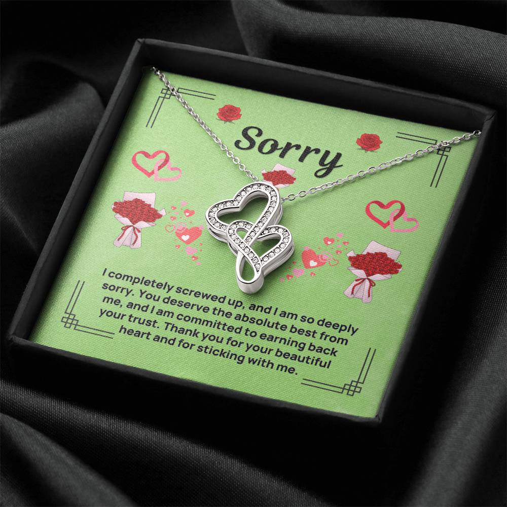 Heart infinity pendant necklace with cubic zirconia, silver-tone chain in dark gift box
