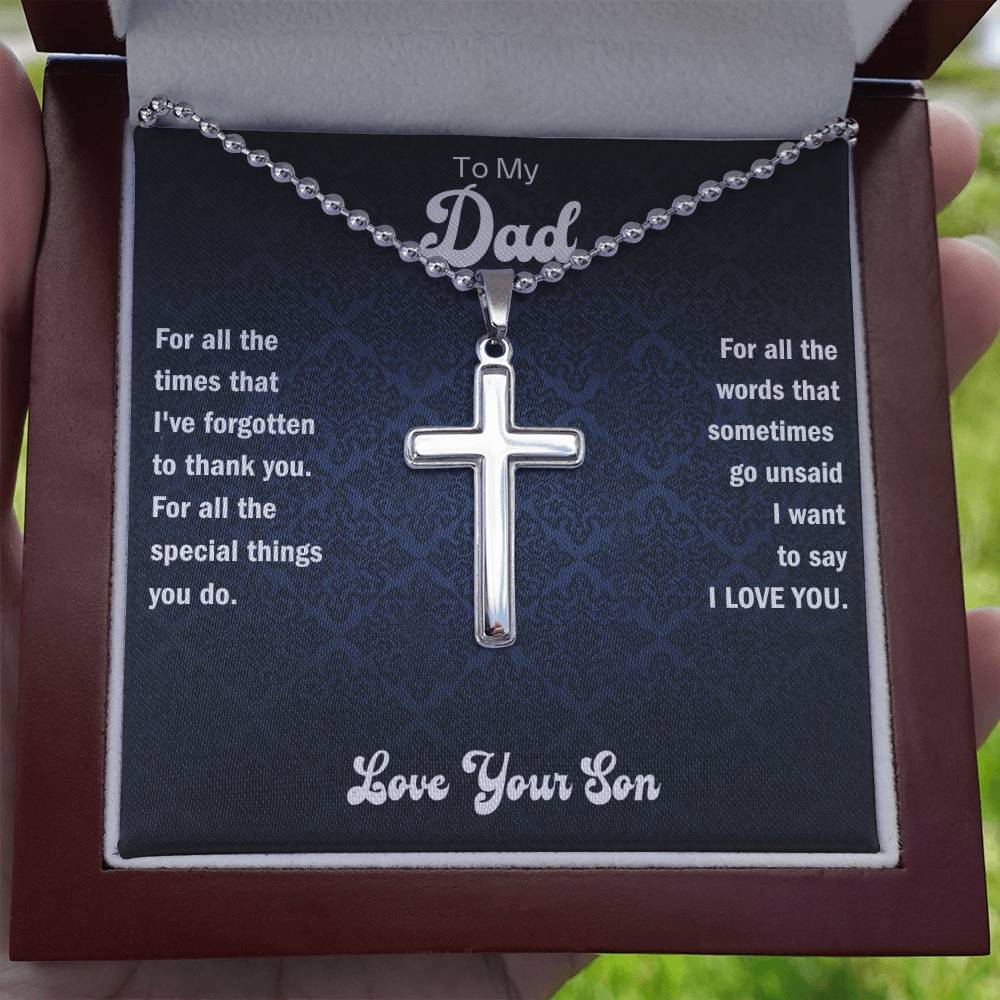 Cross pendant necklace in a gift box with “To My Dad” message card