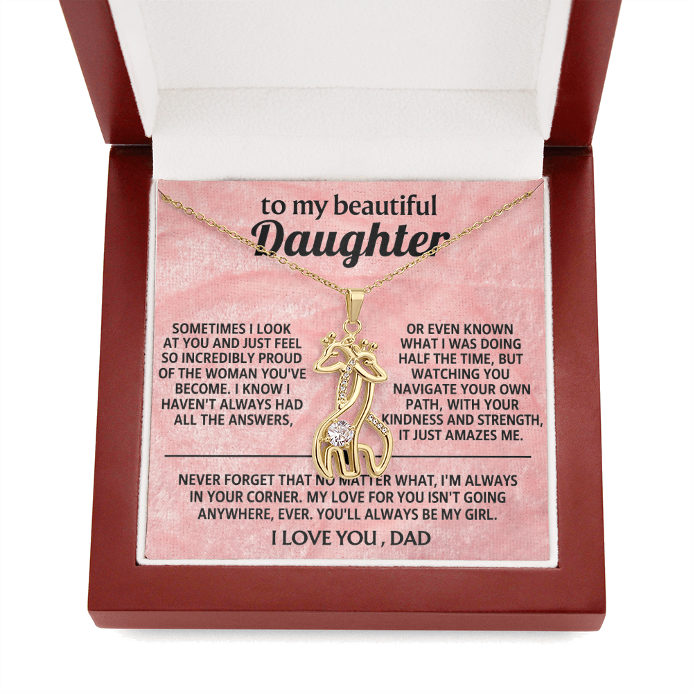 Gold-tone giraffe pendant necklace in gift box with adjustable chain