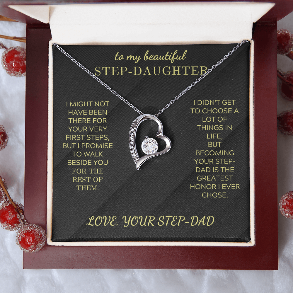Silver-tone heart pendant necklace with round crystal in open gift box