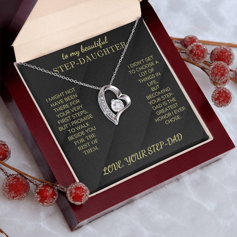 Heart pendant necklace, silver tone with crystal heart charm on red gift box