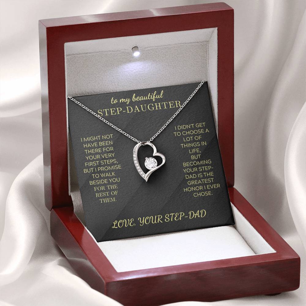 Heart pendant necklace, silver tone heart charm with crystal center, in open gift box