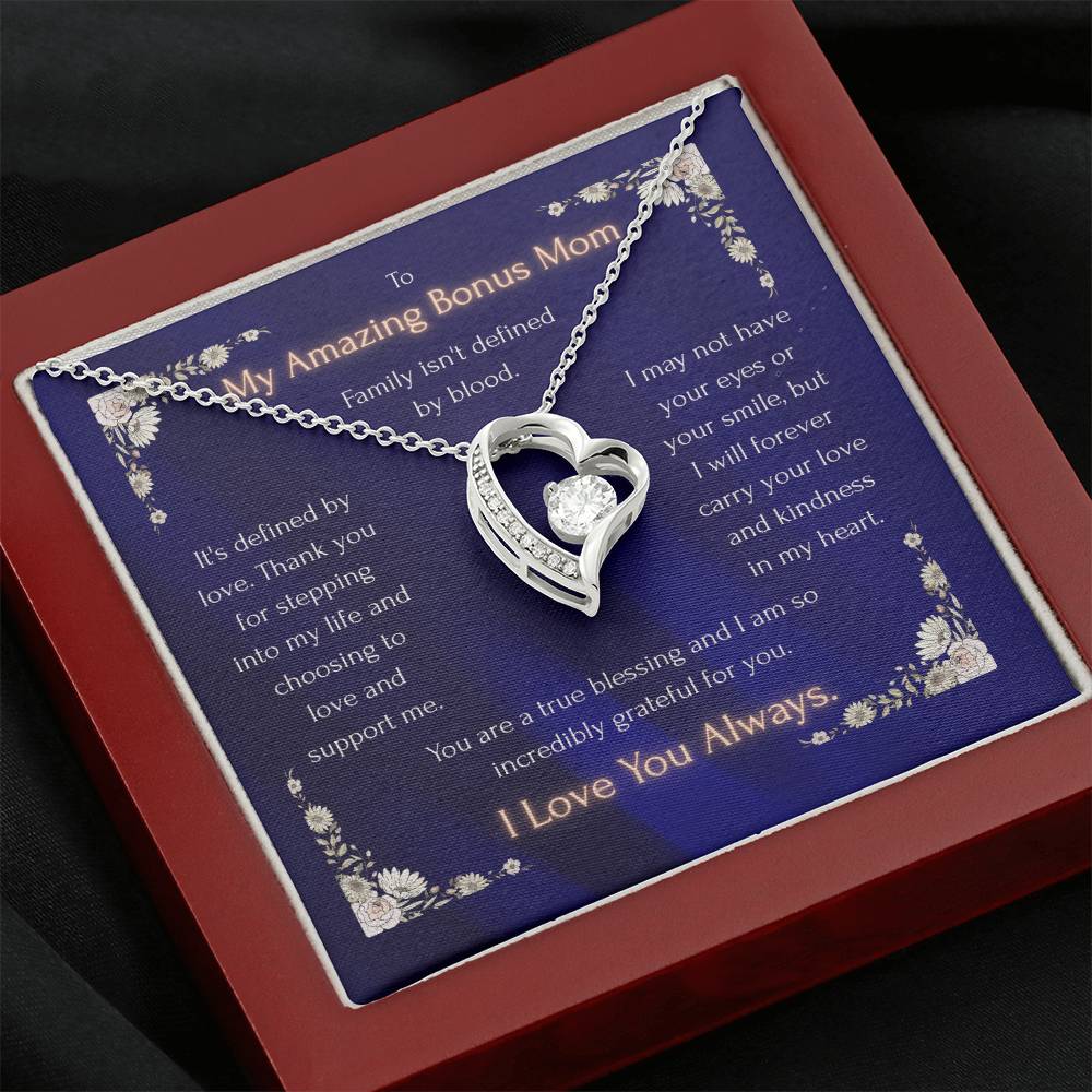 Heart pendant necklace with blue message card and chain in gift box