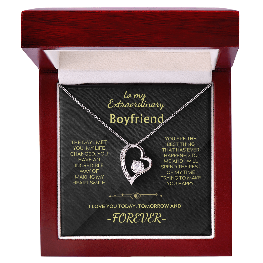Heart pendant necklace with clear stone, silver chain, in red gift box