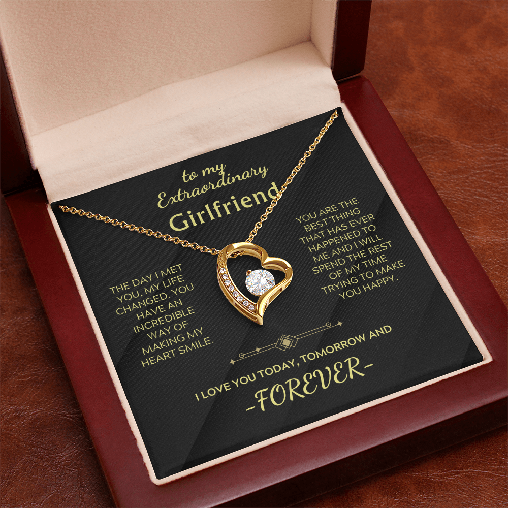 Heart pendant necklace with chain, yellow gold finish and engraved message
