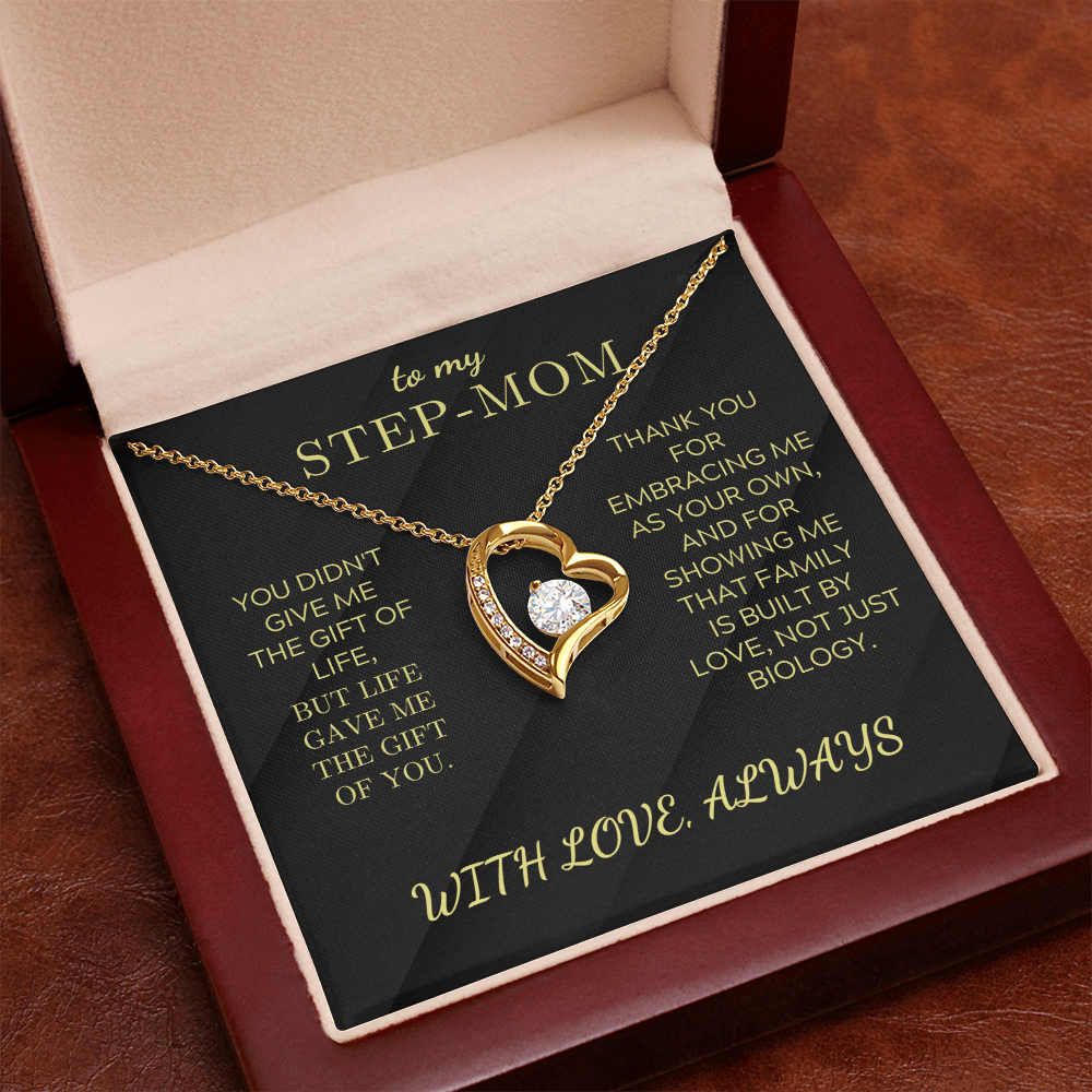 Gold heart pendant necklace in red gift box with chain