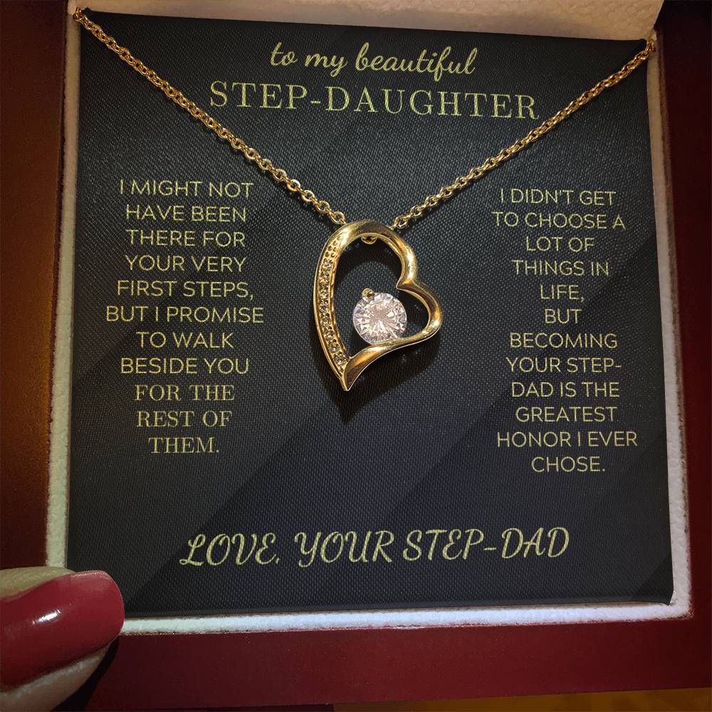 Heart pendant necklace with gold-tone chain and small clear stone, in gift box