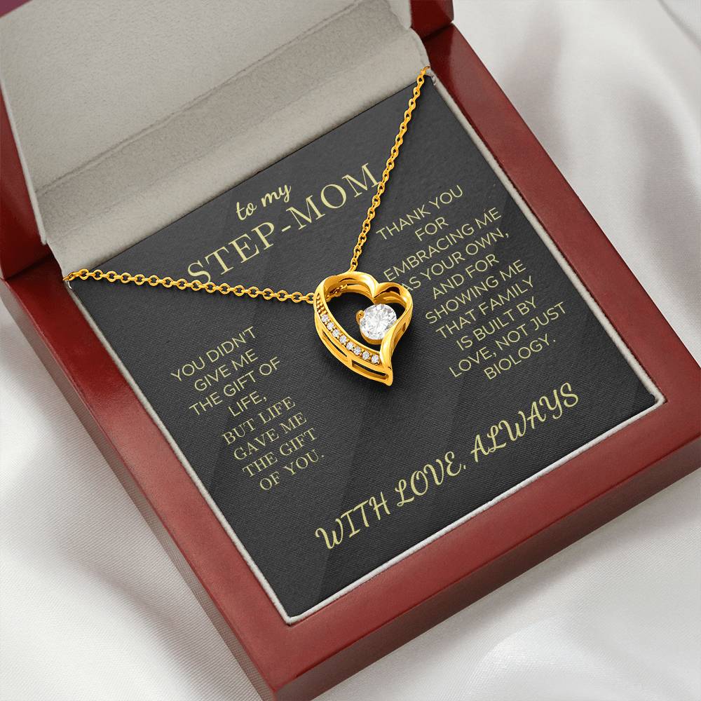 Gold heart pendant necklace in gift box with chain