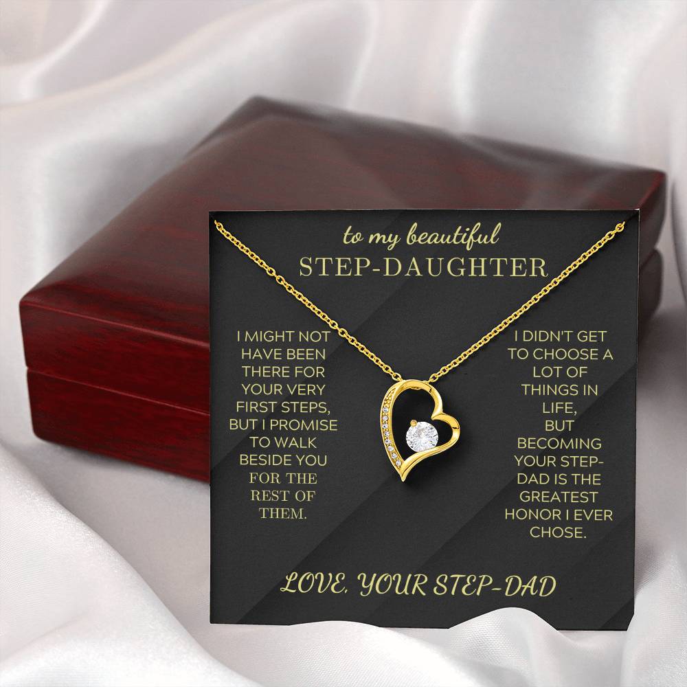 Heart charm necklace with gold-tone chain, clear stone set in open heart pendant