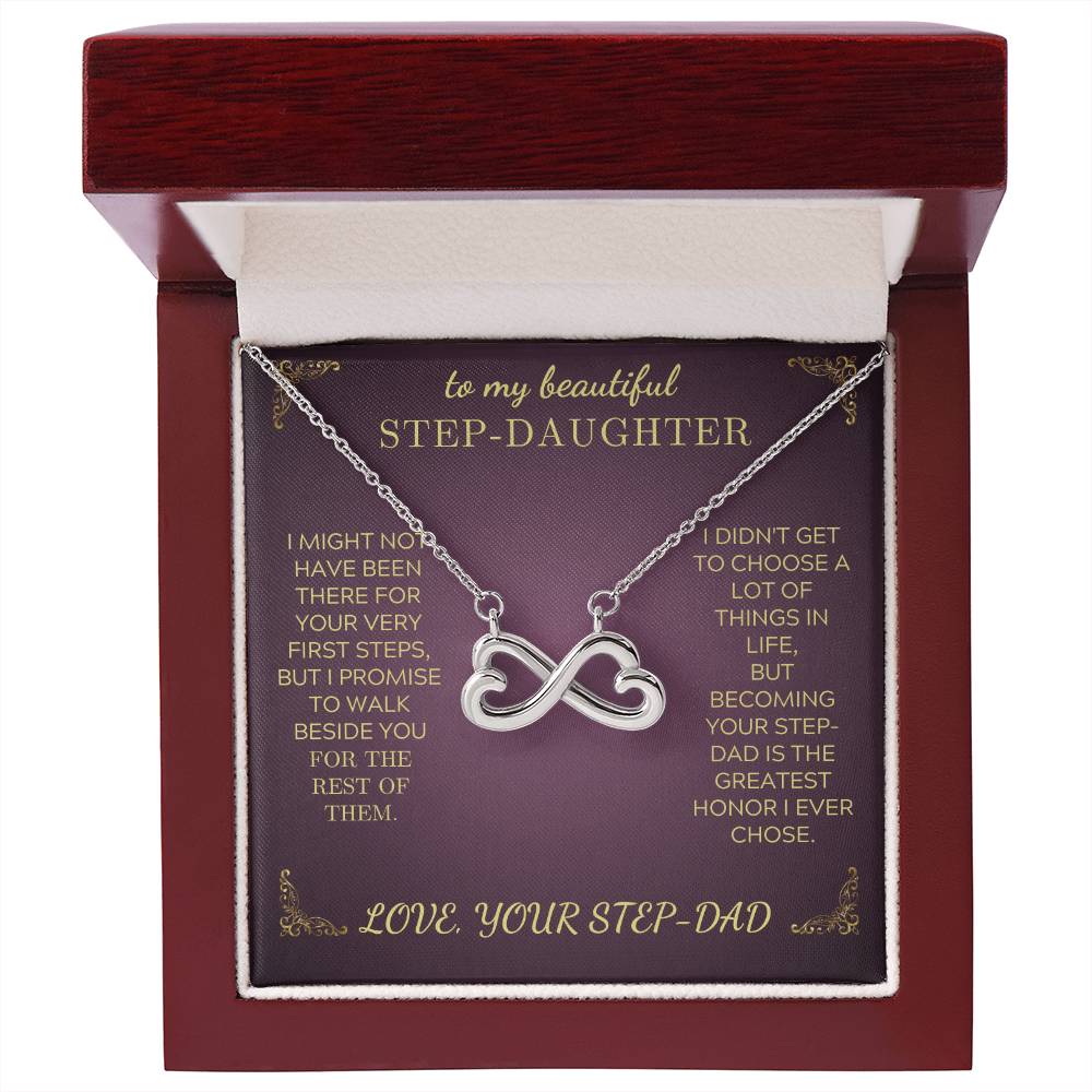 Silver infinity heart pendant necklace in a purple gift box