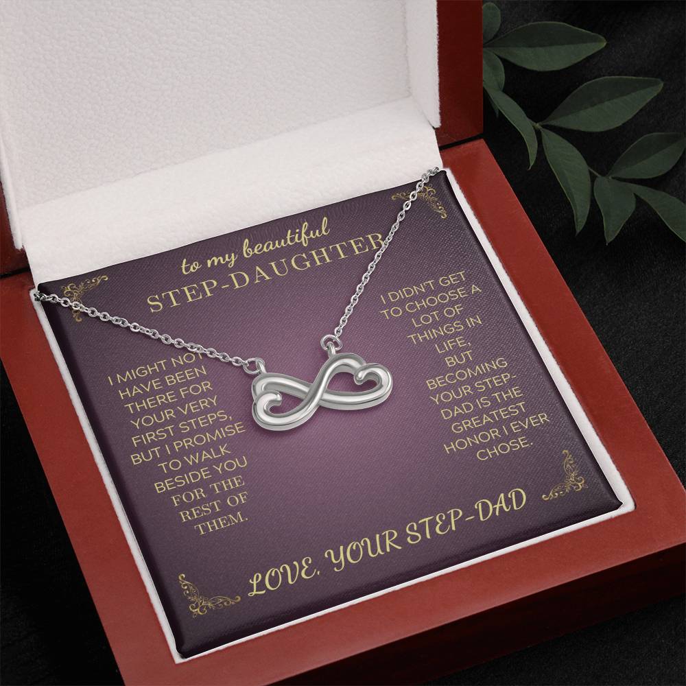 Silver-tone infinity heart pendant necklace in purple gift box with chain