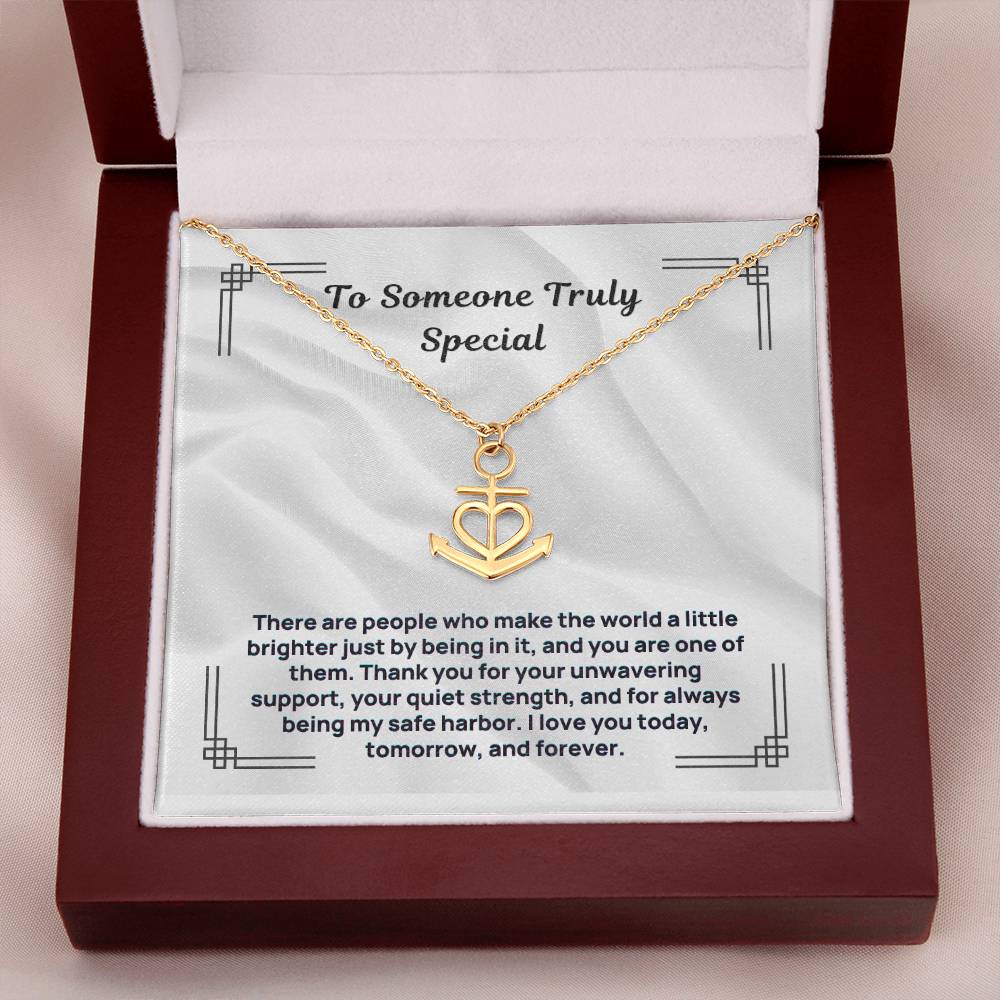 Gold-tone anchor heart pendant necklace in a red presentation gift box