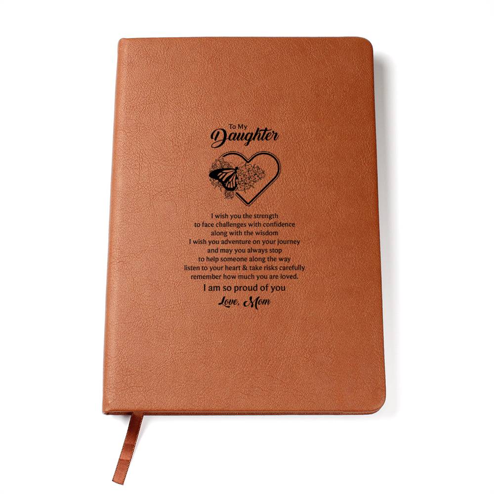 Tan journal notebook with heart-and-butterfly quote and black spine bookmark