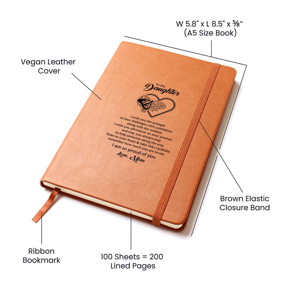 Orange-brown A5 journal with vegan leather cover, ribbon bookmark, 100 lined sheets