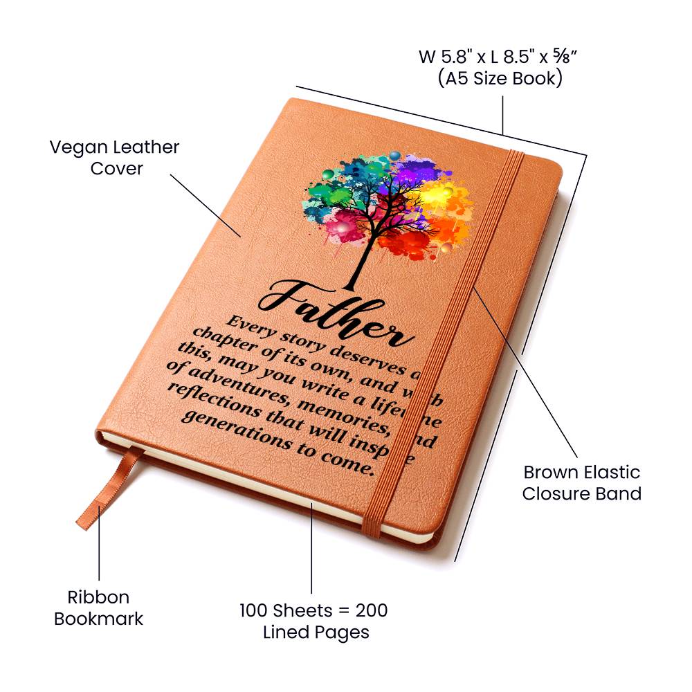 Vegan leather journal with tree of life cover; ribbon bookmark, 100 lined pages