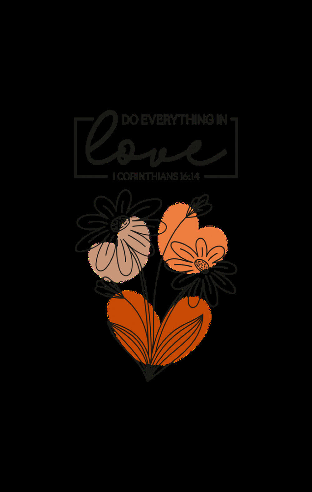 Orange-brown journal cover with floral heart and Love scripture quote design