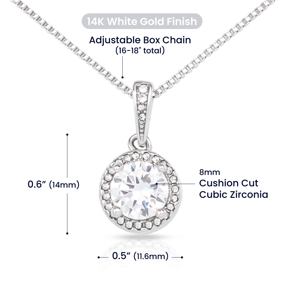 14k white gold finish adjustable box chain with 8mm cushion-cut cubic zirconia