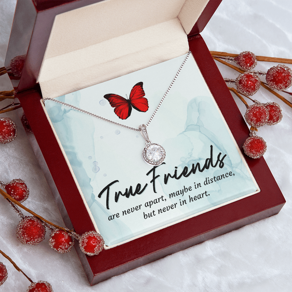 Silver friendship necklace with red butterfly charm and round crystal pendant