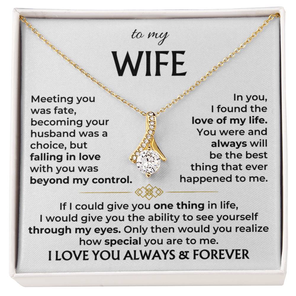 Gold-tone pendant necklace in gift box with 'to my WIFE' text