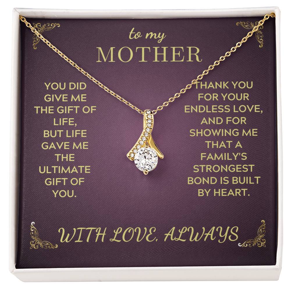 Purple gift box with gold-tone teardrop heart pendant necklace and chain for Mother