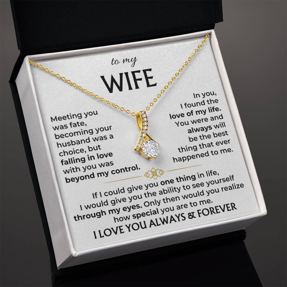 Gold-tone pendant necklace in gift box with 'to my WIFE' message