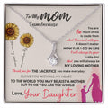 Silver-tone necklace with teardrop pendant on card in white gift box