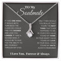 Silver-tone teardrop pendant necklace displayed in gift box