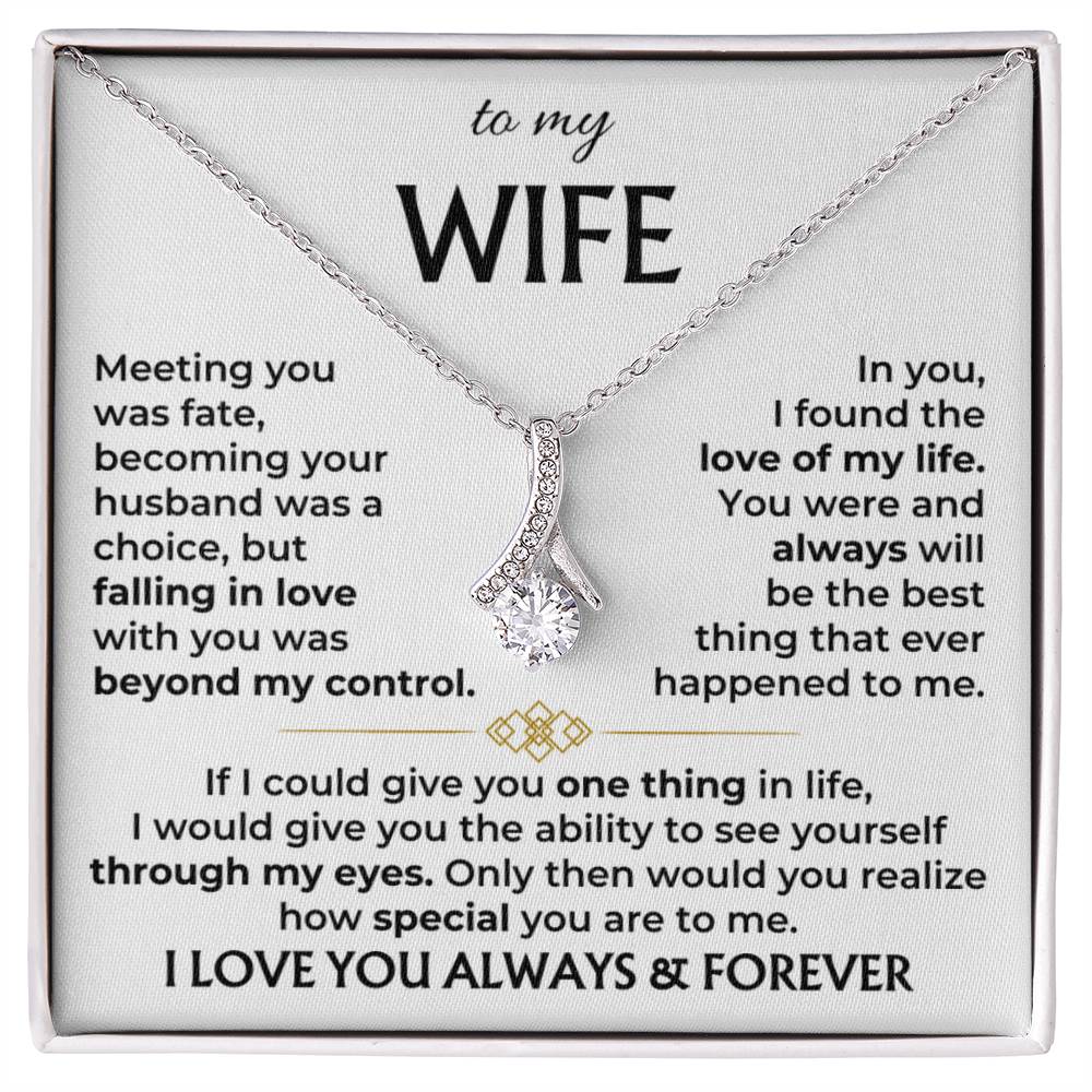 Silver-tone pendant necklace in gift box with 'to my WIFE' text