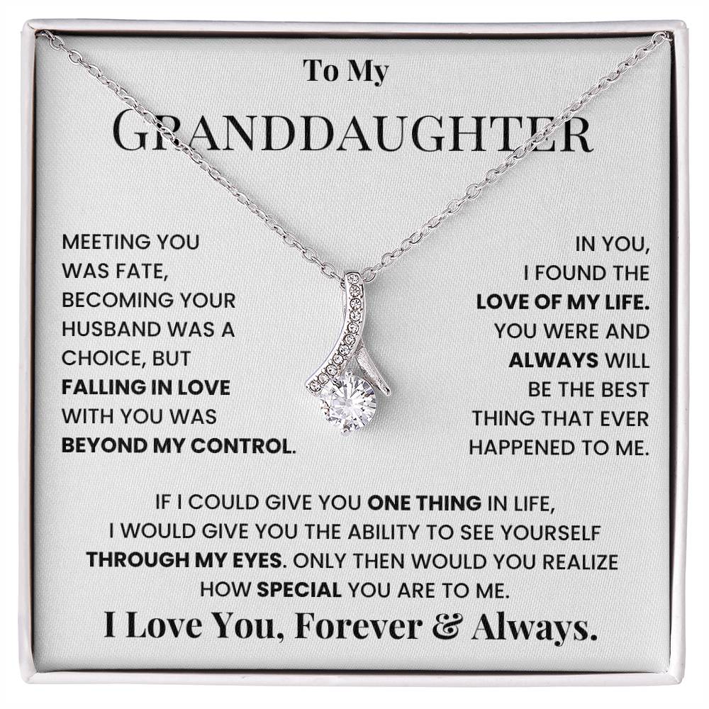 Silver-tone teardrop crystal pendant necklace on message card inside gift box