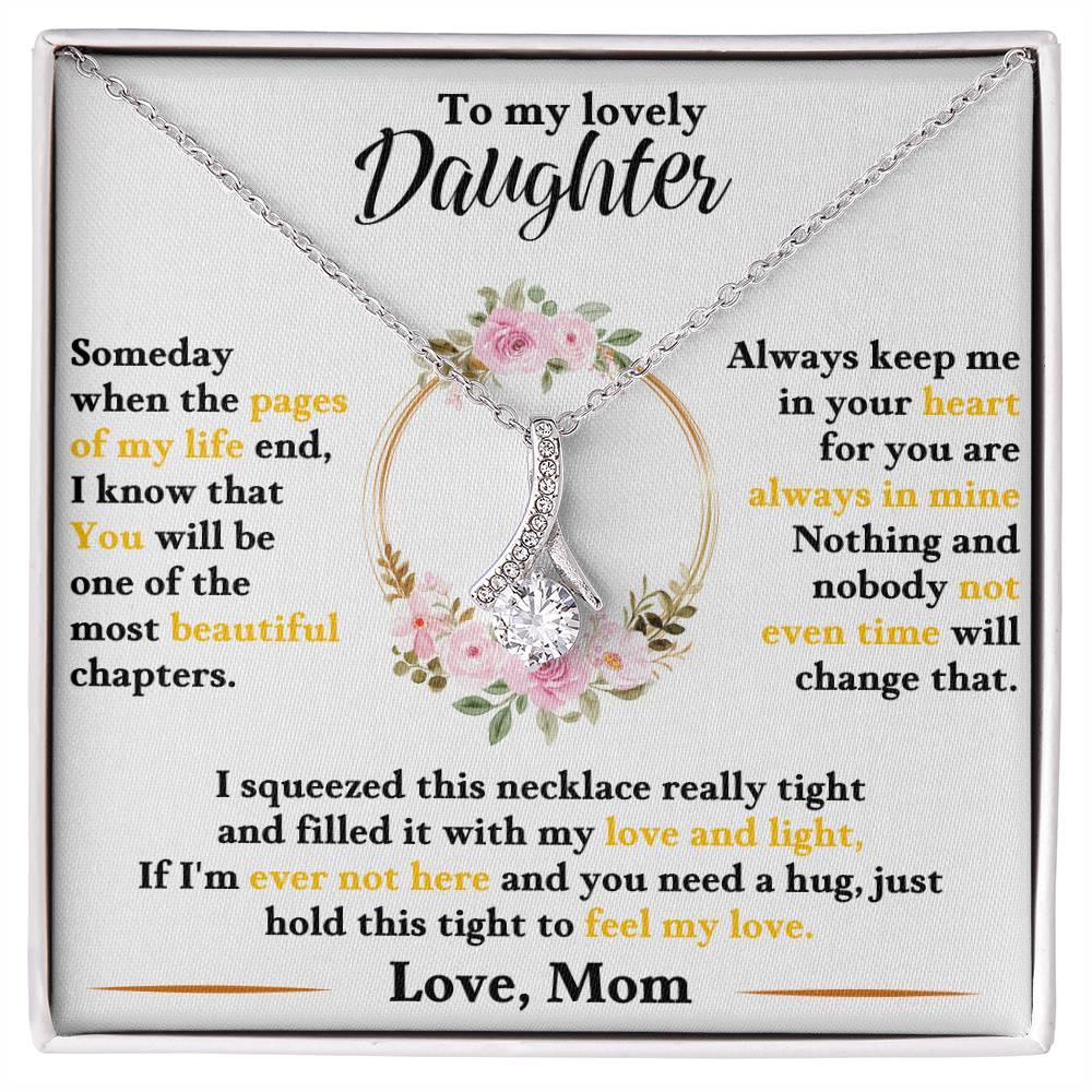 Silver-tone daughter necklace set in white gift box with floral heart charm pendant