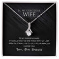Silver-tone wife pendant necklace with teardrop crystal charm in gift box
