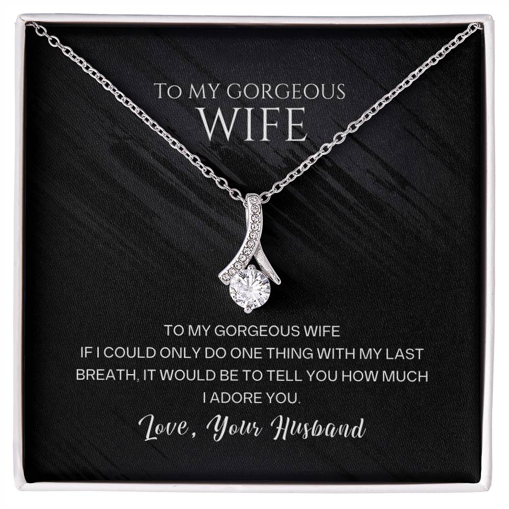 Silver-tone wife pendant necklace with teardrop crystal charm in gift box