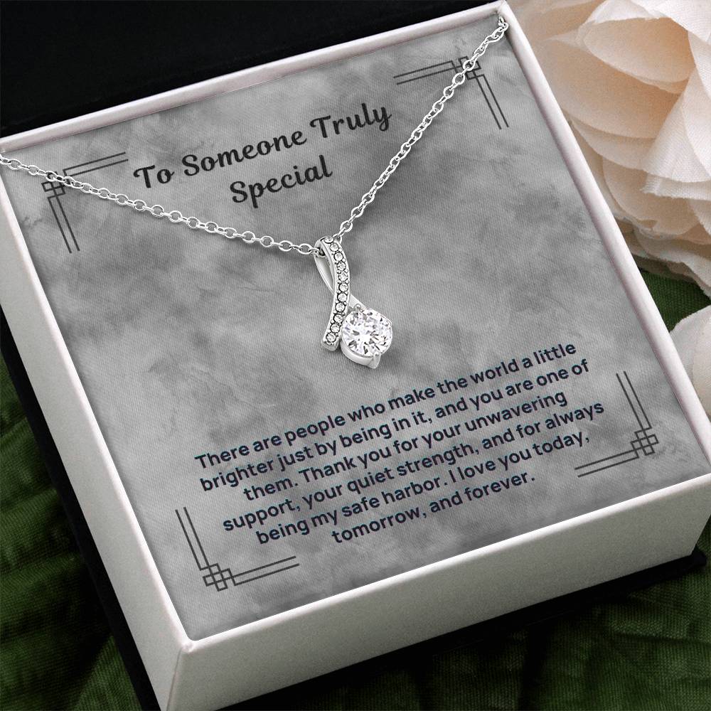 Silver-tone teardrop crystal pendant necklace with linked chain in gift box