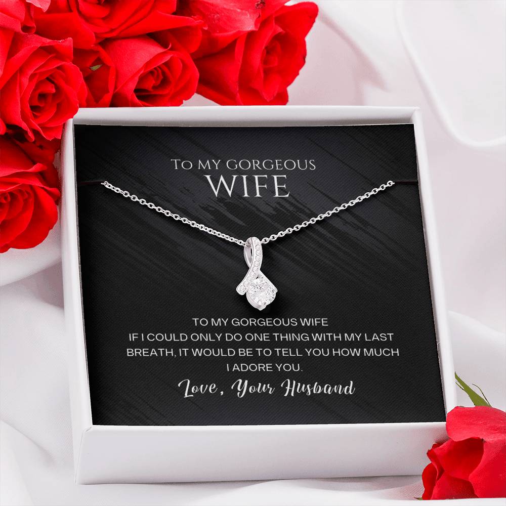 Silver-tone wife pendant necklace with teardrop crystal charm on chain