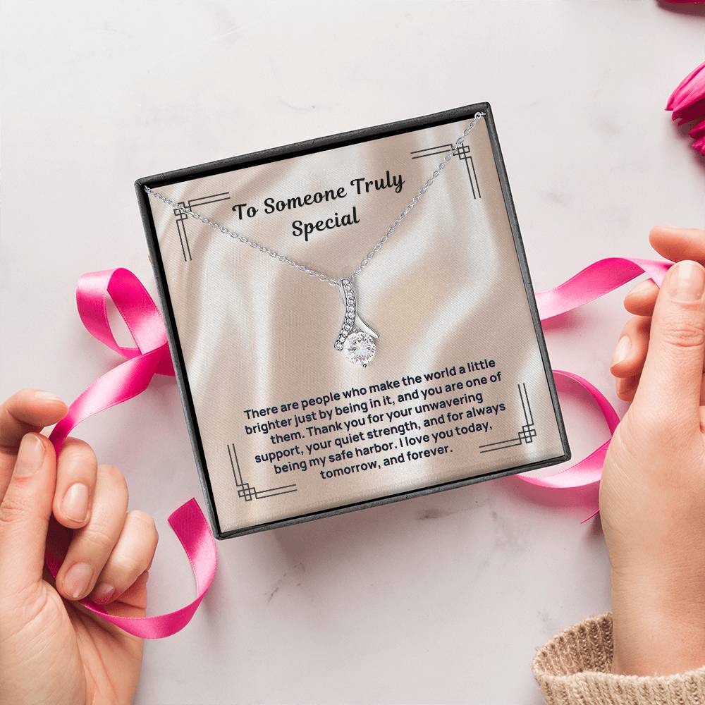 Silver-tone “To Someone Truly Special” necklace in gift box with ribbon