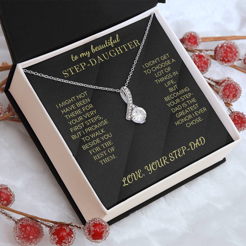 Silver-tone pendant necklace with teardrop cluster charm in a gift box