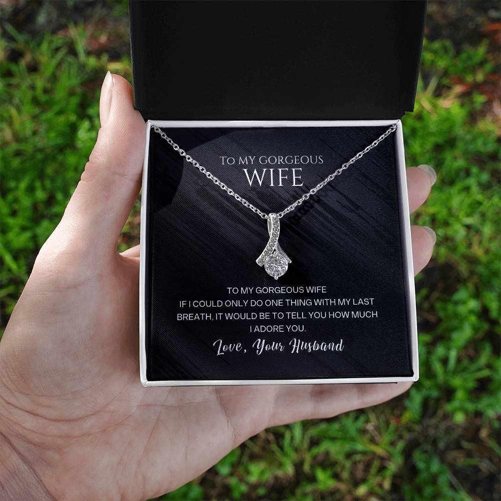 Silver-tone wife pendant necklace in gift box, teardrop crystal charm on chain