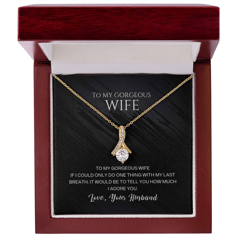 Gold-tone wife pendant necklace with teardrop crystal charm in red gift box