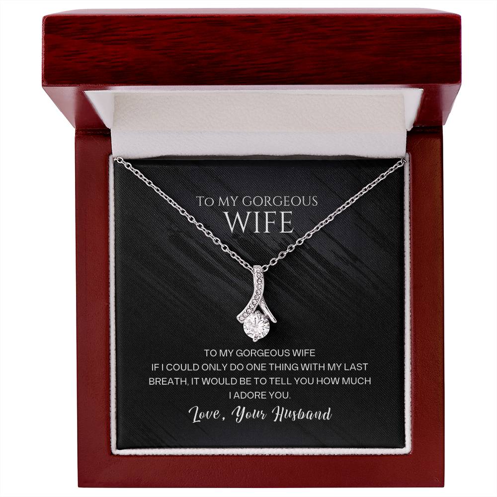 Silver-tone wife pendant necklace with teardrop crystal charm in red gift box