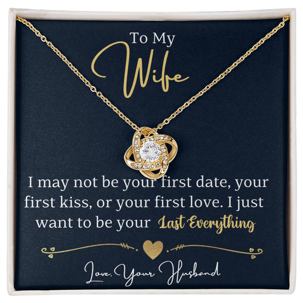 Gold-tone heart halo pendant necklace with “To My Wife” quote in gift box