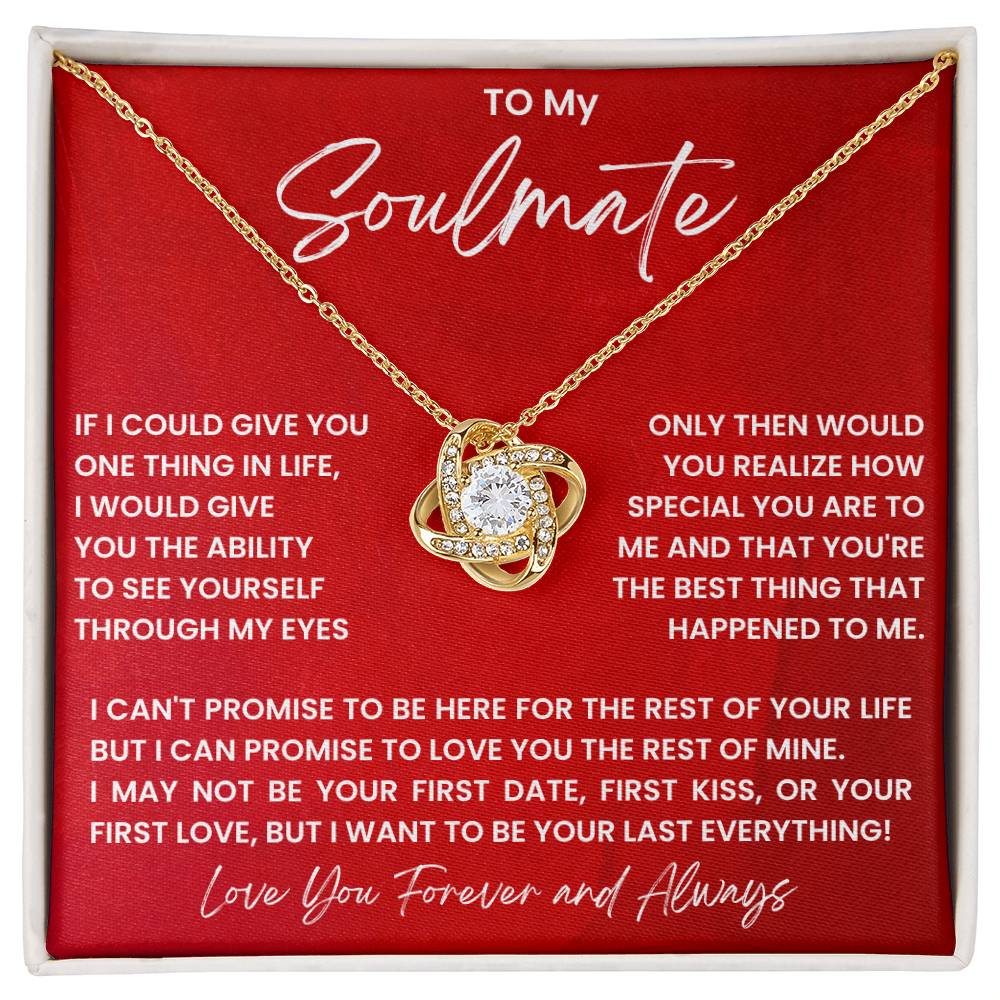 Gold-tone heart pendant necklace in red gift box with “To my Soulmate” card