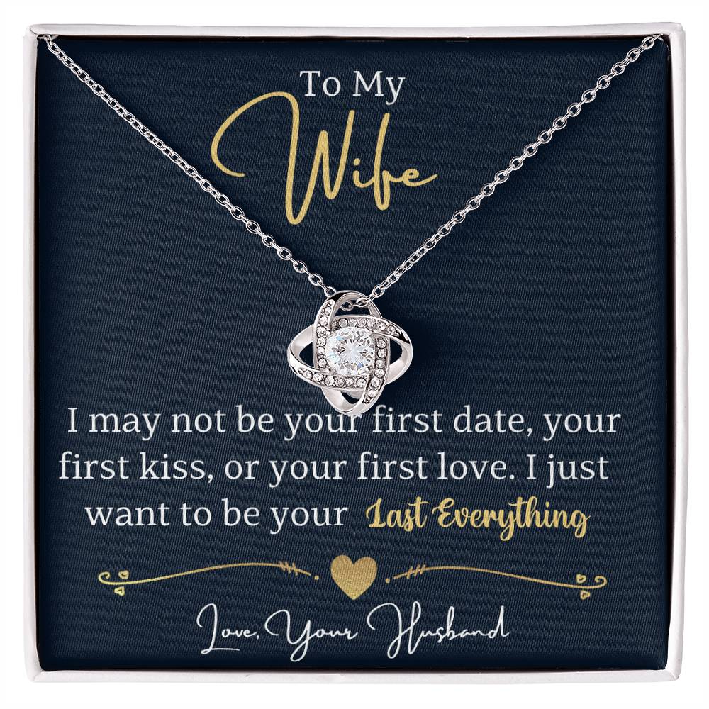 Silver-tone heart halo pendant necklace with “Last everything” quote on gift card