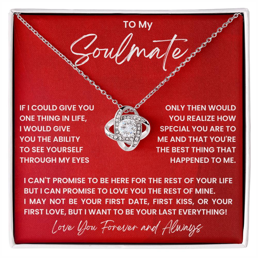 Heart pendant necklace in red gift box with “To my Soulmate” message card